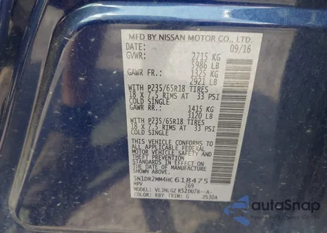 2017 Nissan Pathfinder Sl from USA, damaged, VIN 5N1DR2MM4HC618475